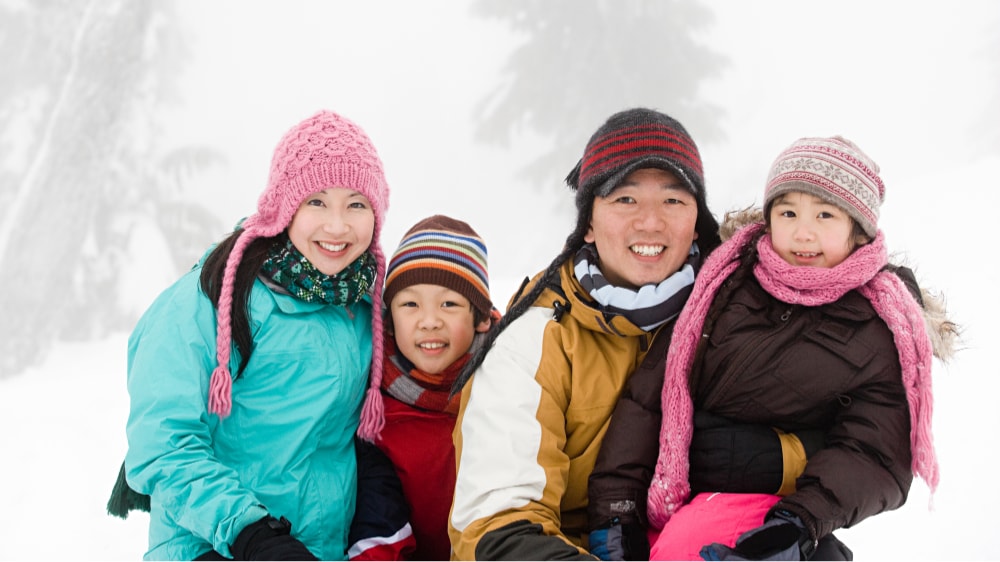 Family in the snow.