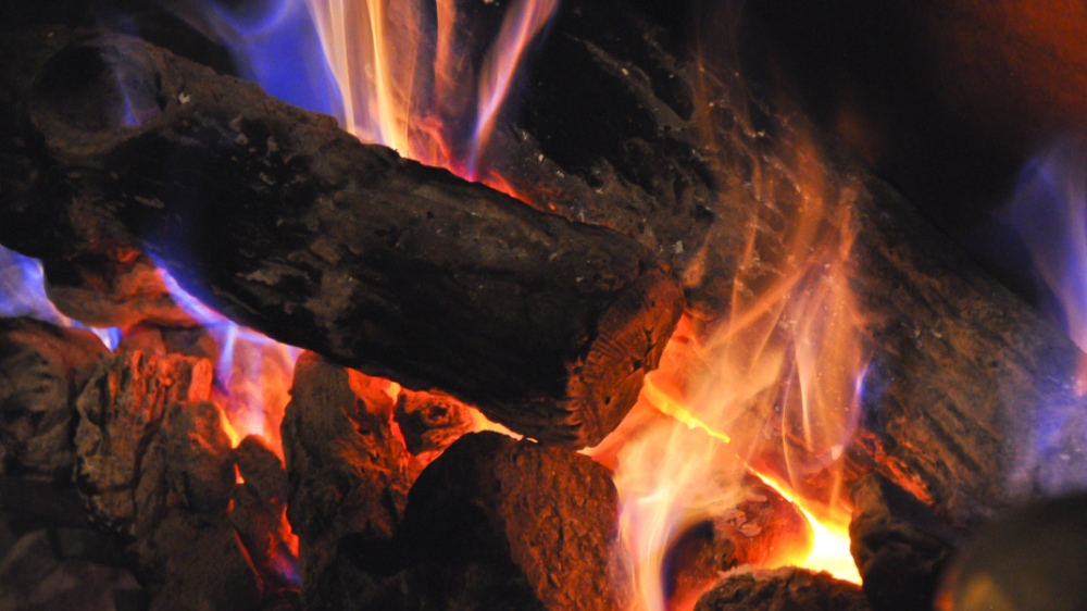 Gas fire and logs.