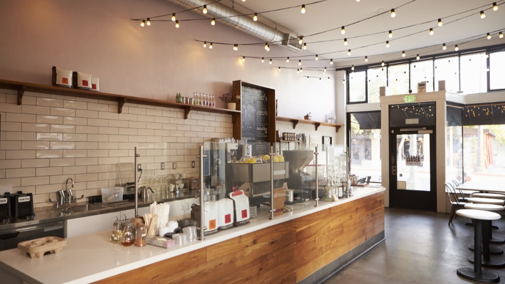 Empty cafe or bar interior.