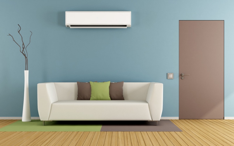 A ductless A/C system in an Olympia, WA, homeowner's living room.